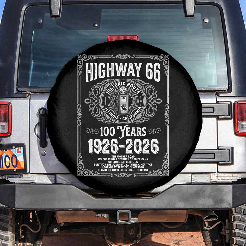 Historic Mother Road Highway 66 Spare Tire Cover Centennial 1926-2026 Classic Gas Pump Filigree Graphic