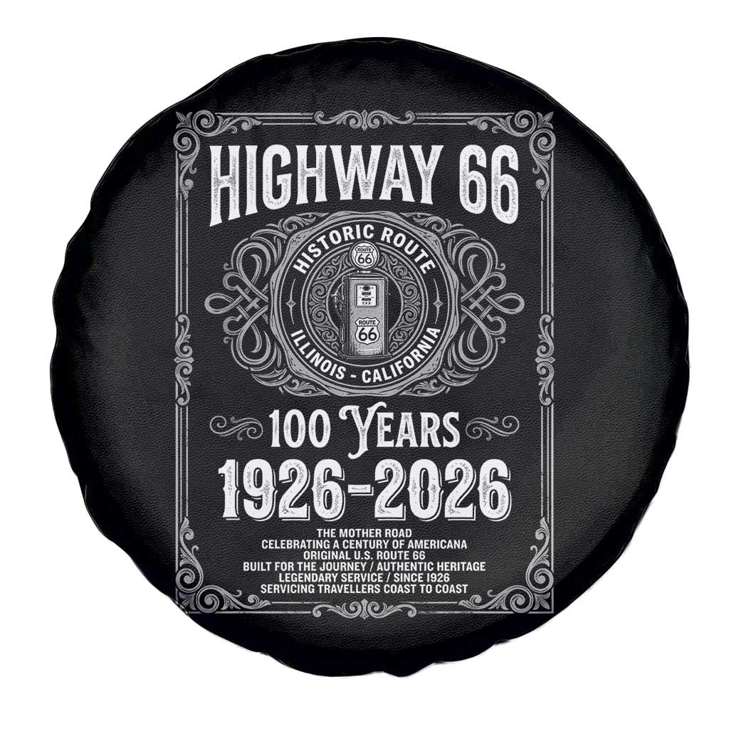 Historic Mother Road Highway 66 Spare Tire Cover Centennial 1926-2026 Classic Gas Pump Filigree Graphic