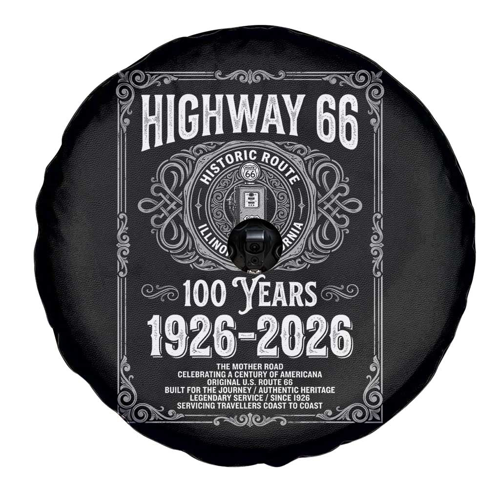 Historic Mother Road Highway 66 Spare Tire Cover Centennial 1926-2026 Classic Gas Pump Filigree Graphic