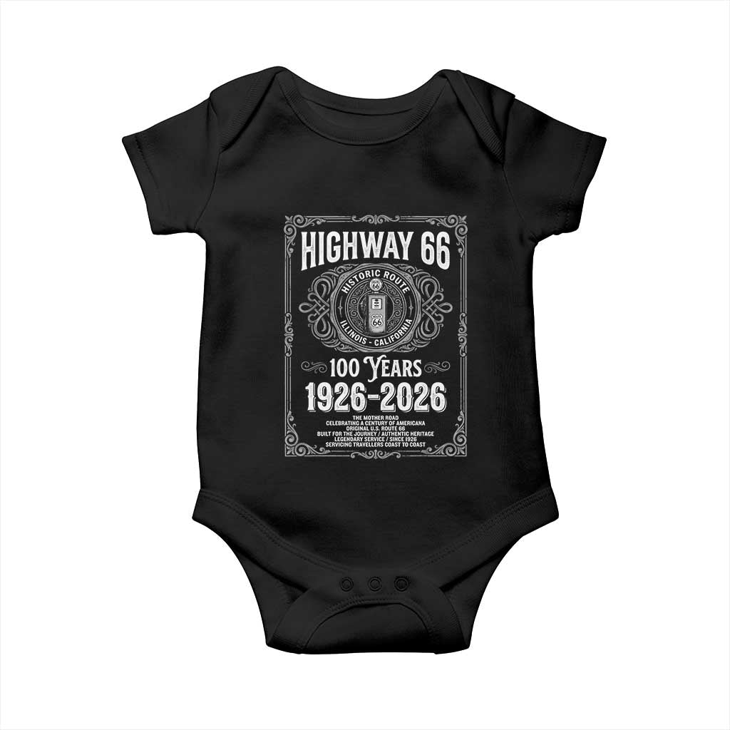 Historic Mother Road Highway 66 Baby Onesie Centennial 1926-2026 Classic Gas Pump Filigree Graphic