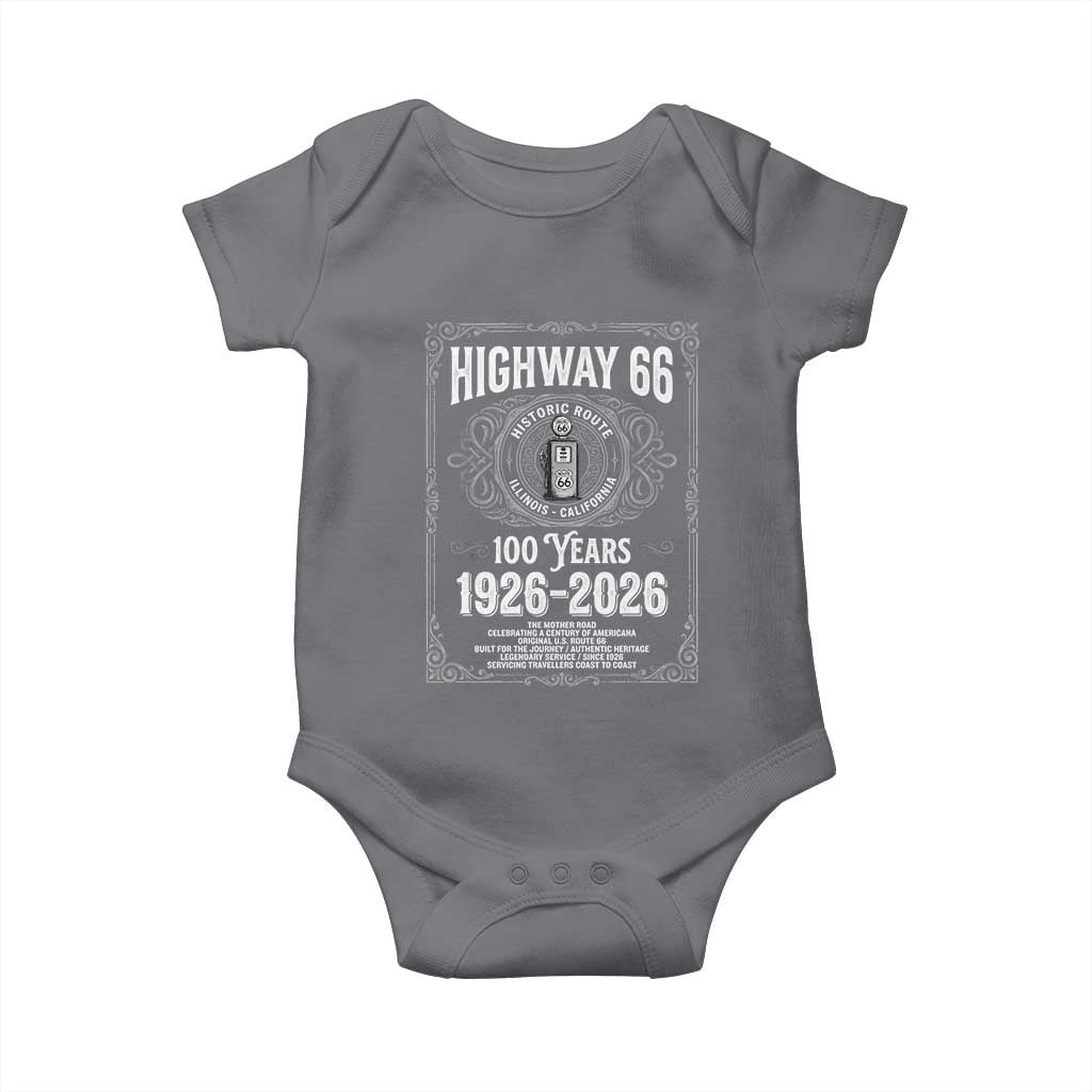 Historic Mother Road Highway 66 Baby Onesie Centennial 1926-2026 Classic Gas Pump Filigree Graphic