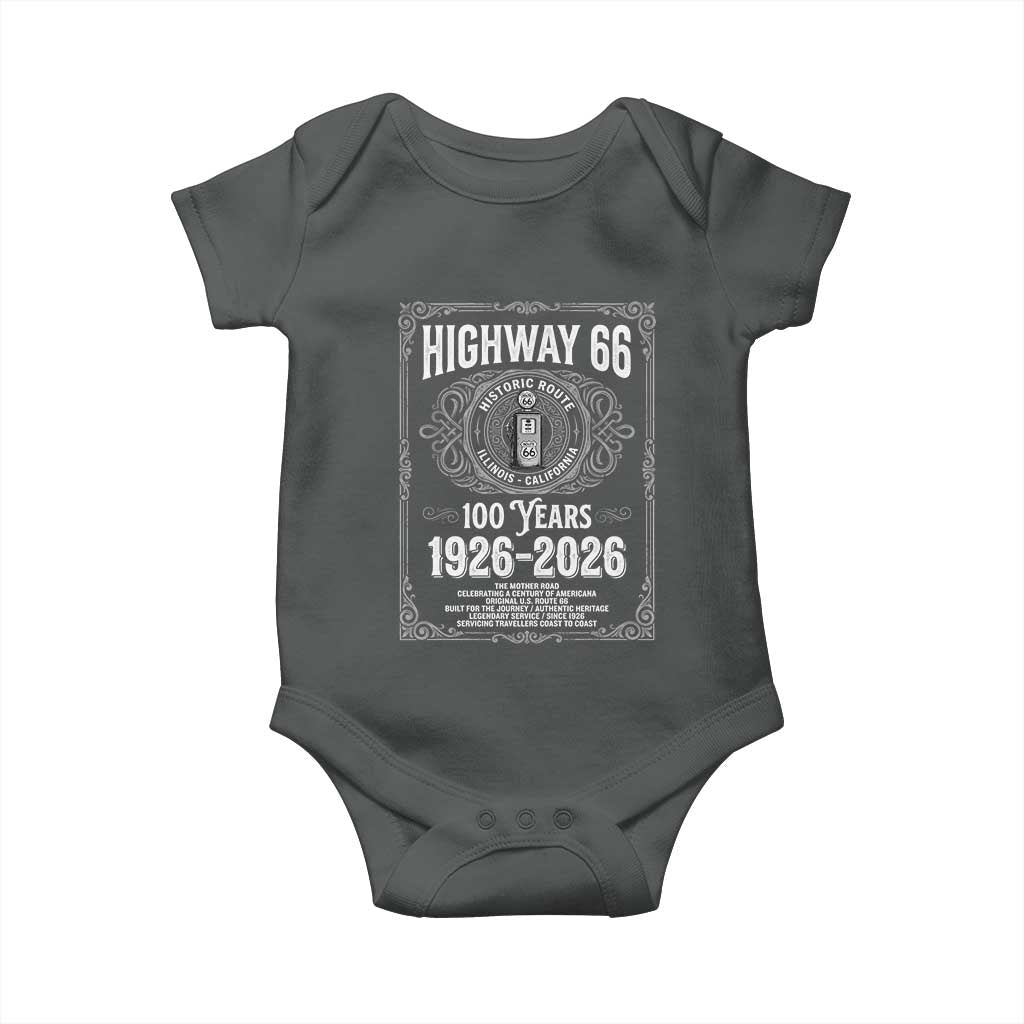 Historic Mother Road Highway 66 Baby Onesie Centennial 1926-2026 Classic Gas Pump Filigree Graphic
