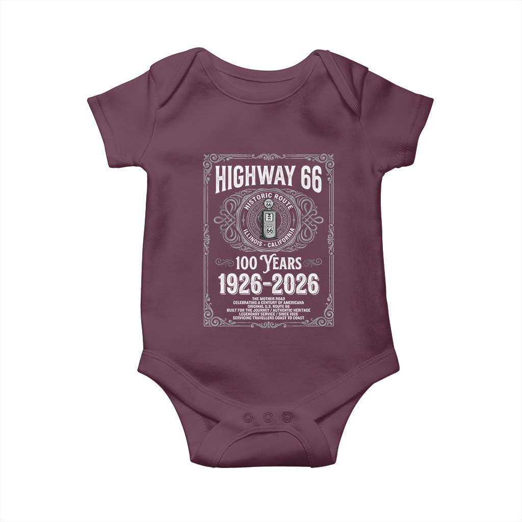 Historic Mother Road Highway 66 Baby Onesie Centennial 1926-2026 Classic Gas Pump Filigree Graphic