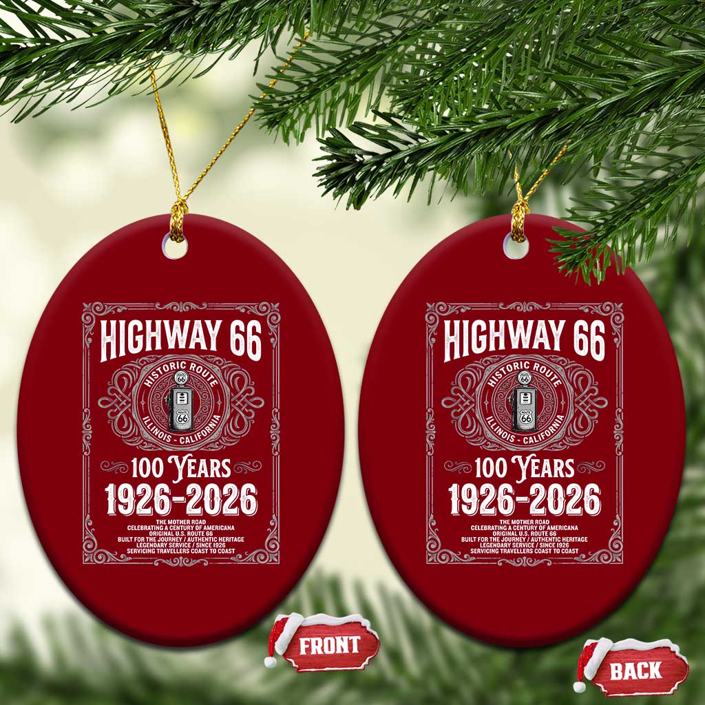 Historic Mother Road Highway 66 Ceramic Ornament Centennial 1926-2026 Classic Gas Pump Filigree Graphic