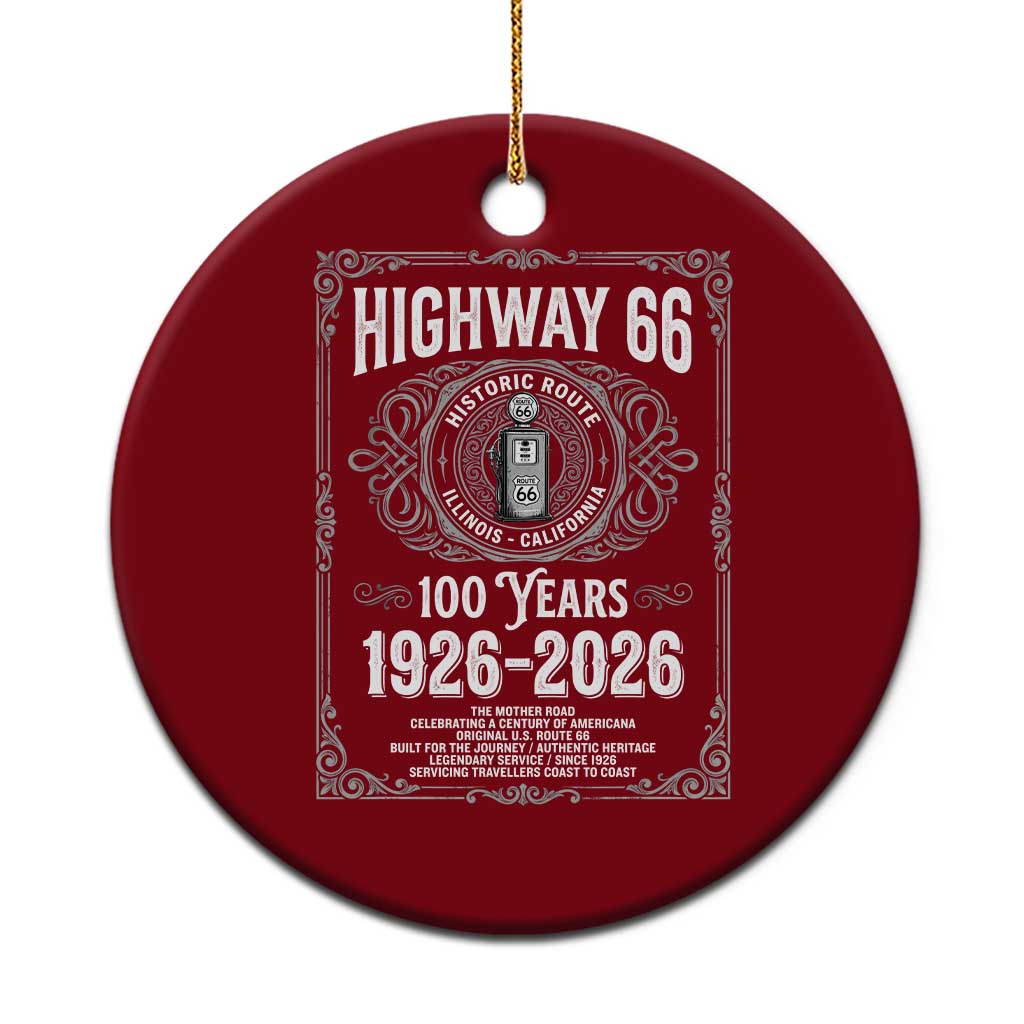 Historic Mother Road Highway 66 Ceramic Ornament Centennial 1926-2026 Classic Gas Pump Filigree Graphic