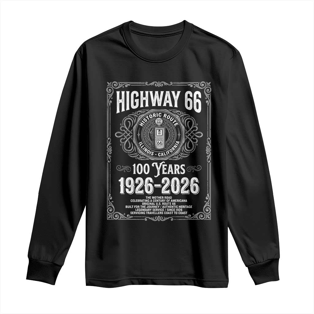 Historic Mother Road Highway 66 Long Sleeve Shirt Centennial 1926-2026 Classic Gas Pump Filigree Graphic