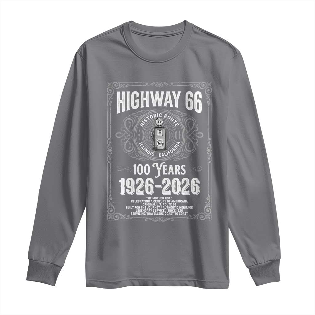 Historic Mother Road Highway 66 Long Sleeve Shirt Centennial 1926-2026 Classic Gas Pump Filigree Graphic