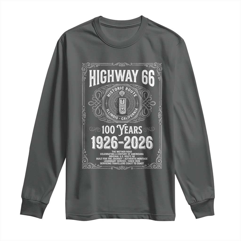 Historic Mother Road Highway 66 Long Sleeve Shirt Centennial 1926-2026 Classic Gas Pump Filigree Graphic