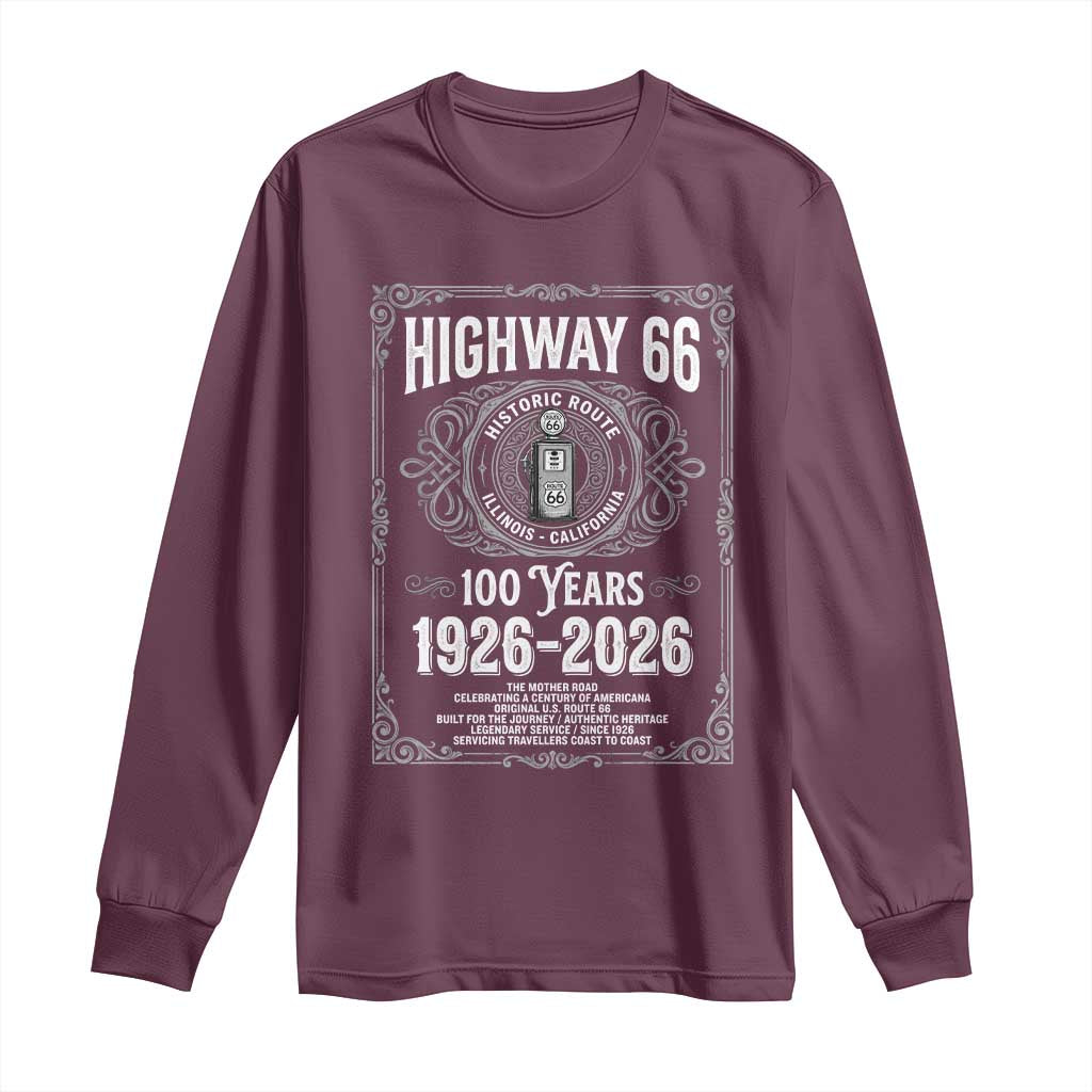 Historic Mother Road Highway 66 Long Sleeve Shirt Centennial 1926-2026 Classic Gas Pump Filigree Graphic