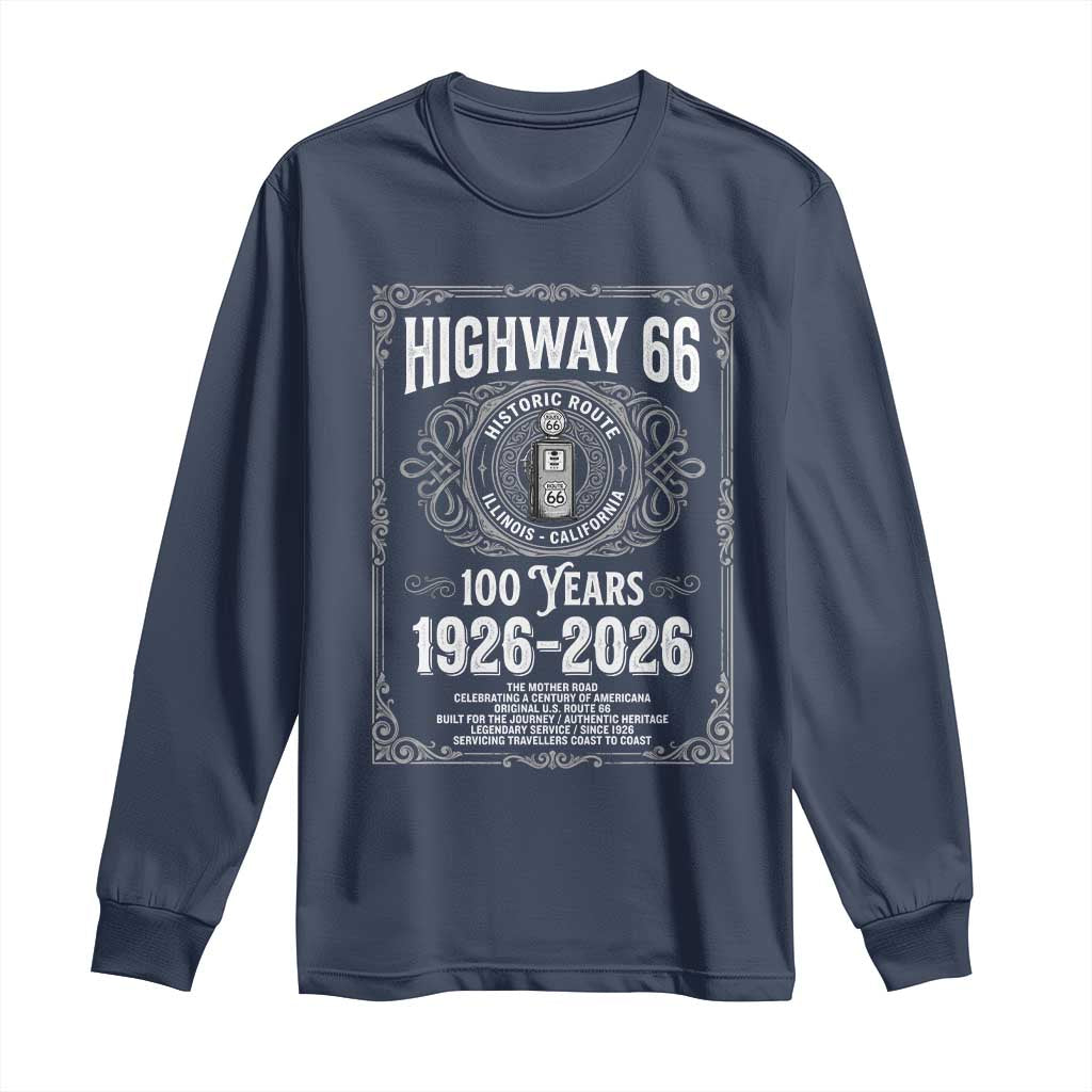 Historic Mother Road Highway 66 Long Sleeve Shirt Centennial 1926-2026 Classic Gas Pump Filigree Graphic