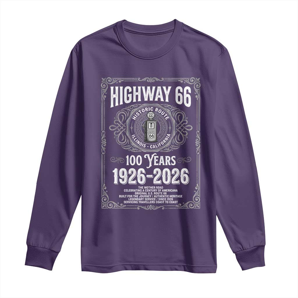 Historic Mother Road Highway 66 Long Sleeve Shirt Centennial 1926-2026 Classic Gas Pump Filigree Graphic