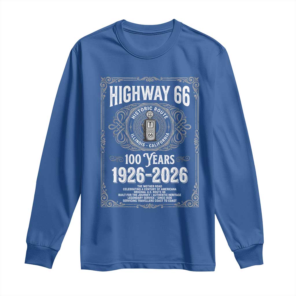 Historic Mother Road Highway 66 Long Sleeve Shirt Centennial 1926-2026 Classic Gas Pump Filigree Graphic
