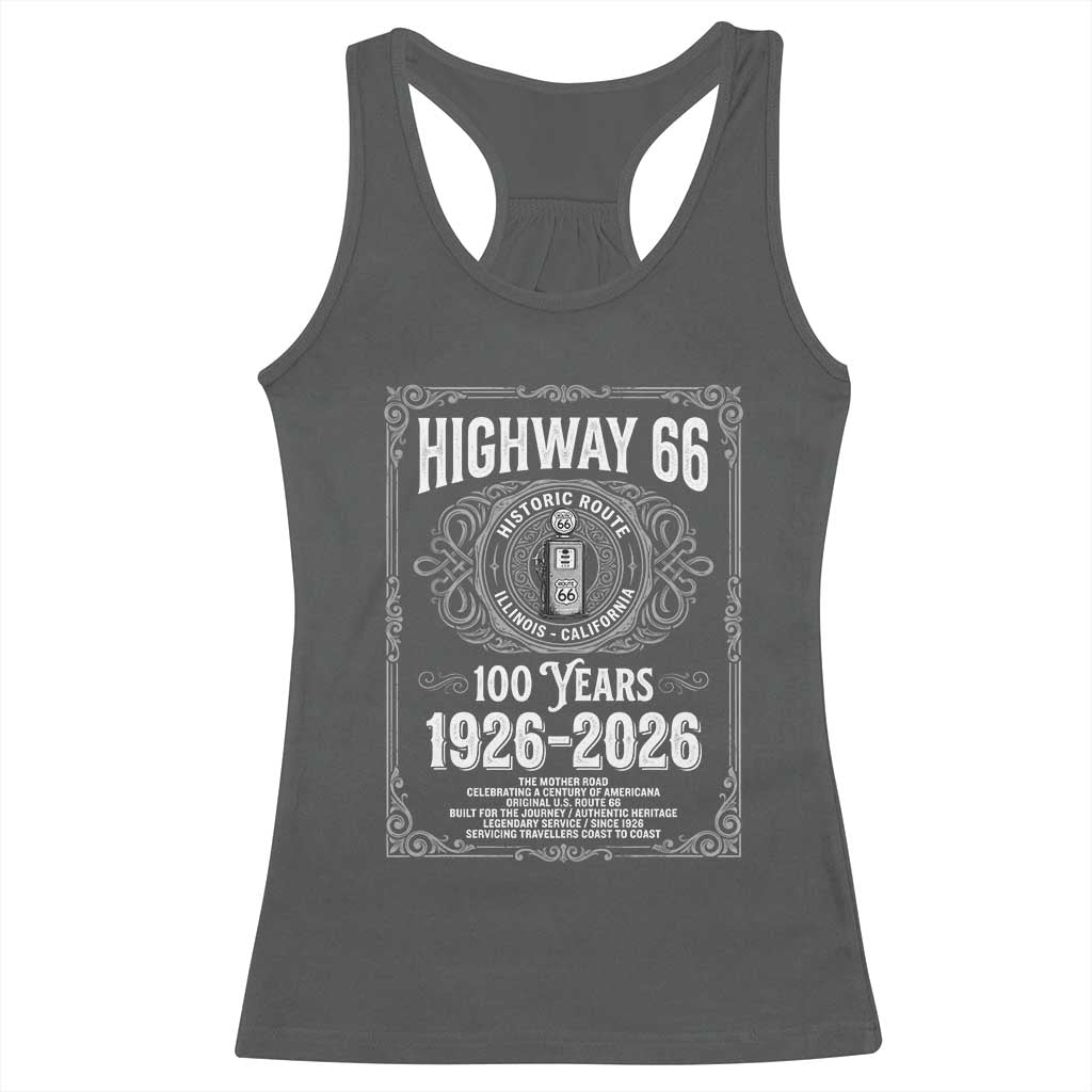 Historic Mother Road Highway 66 Racerback Tank Top Centennial 1926-2026 Classic Gas Pump Filigree Graphic