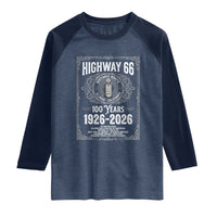 Historic Mother Road Highway 66 Raglan Shirt Centennial 1926-2026 Classic Gas Pump Filigree Graphic