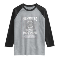 Historic Mother Road Highway 66 Raglan Shirt Centennial 1926-2026 Classic Gas Pump Filigree Graphic