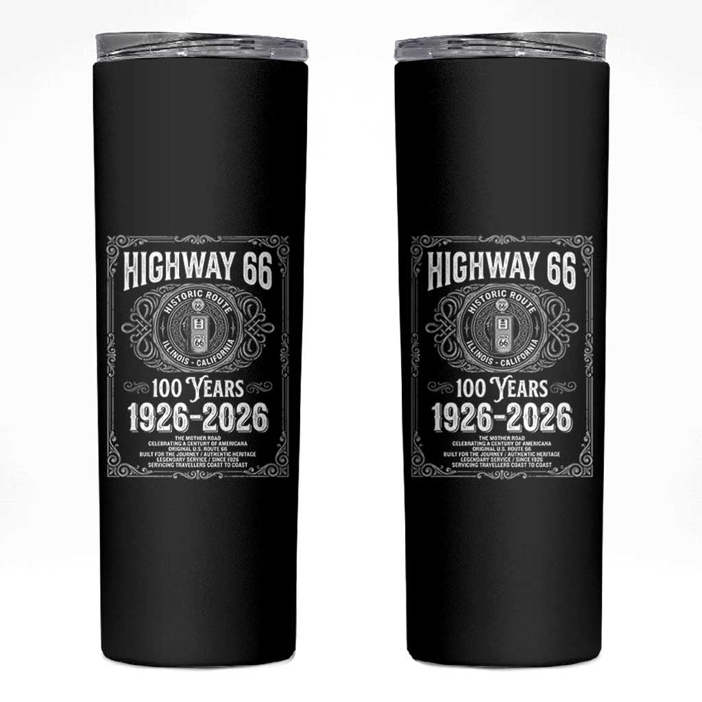 Historic Mother Road Highway 66 Skinny Tumbler Centennial 1926-2026 Classic Gas Pump Filigree Graphic