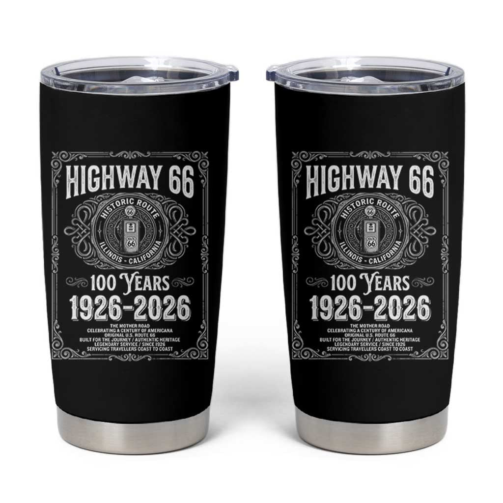 Historic Mother Road Highway 66 Tumbler Cup Centennial 1926-2026 Classic Gas Pump Filigree Graphic