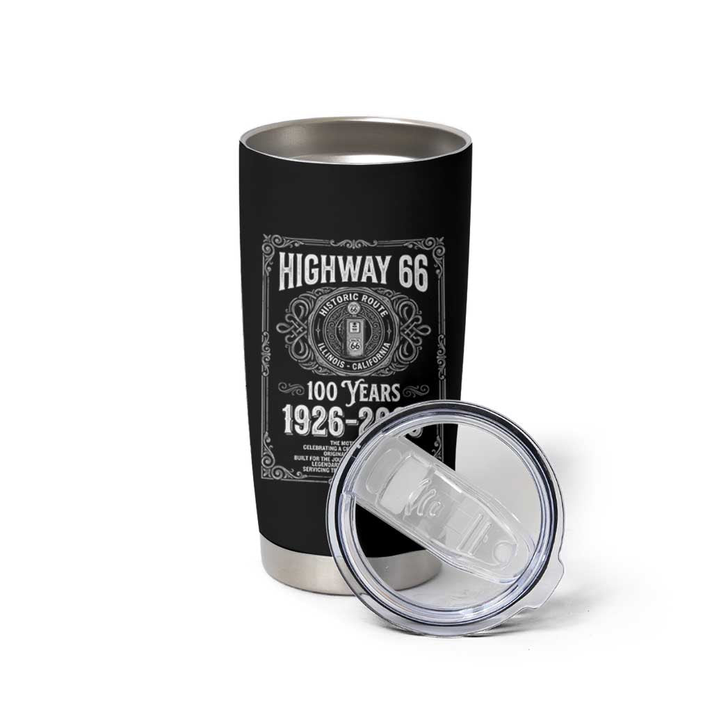 Historic Mother Road Highway 66 Tumbler Cup Centennial 1926-2026 Classic Gas Pump Filigree Graphic