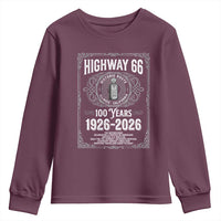 Historic Mother Road Highway 66 Youth Sweatshirt Centennial 1926-2026 Classic Gas Pump Filigree Graphic
