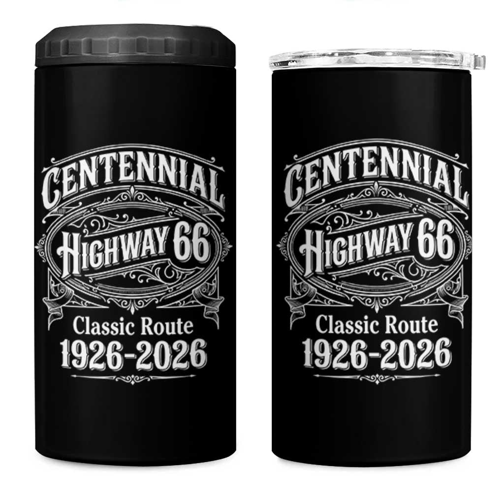 America Highway 66 Centennial 1926-2026 Classic Route 4 in 1 Can Cooler Tumbler Vintage The Mother Road Victorian Filigree Graphic