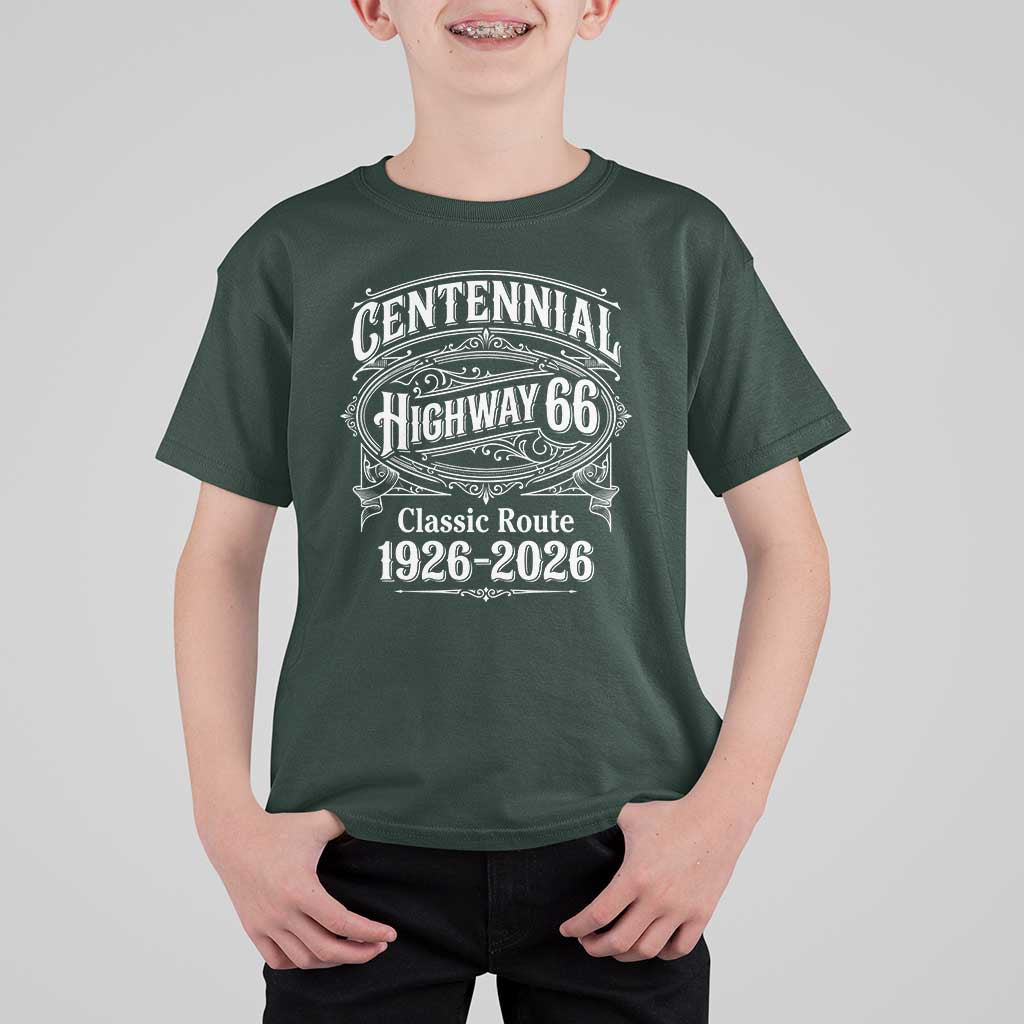 America Highway 66 Centennial 1926-2026 Classic Route T Shirt For Kid Vintage The Mother Road Victorian Filigree Graphic