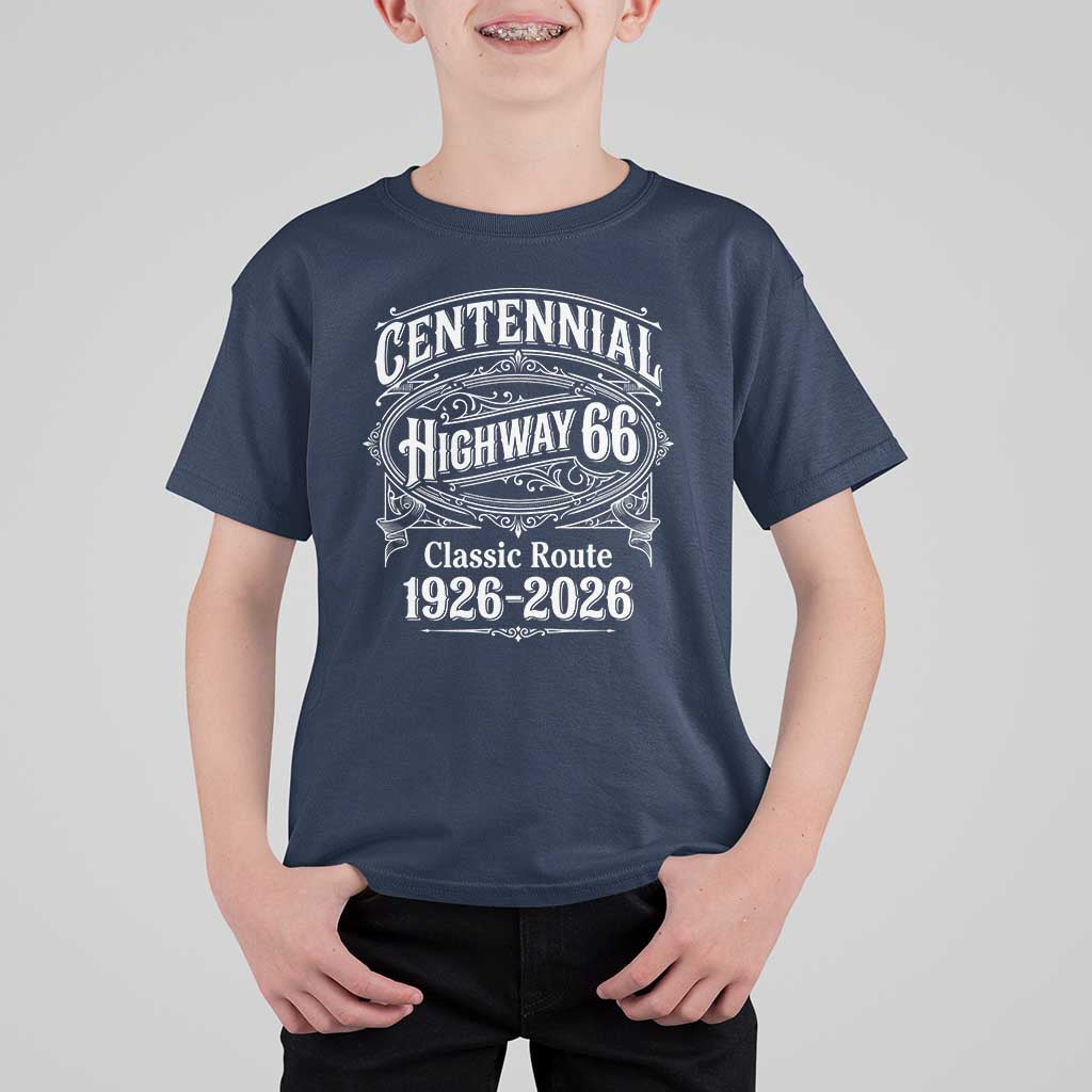 America Highway 66 Centennial 1926-2026 Classic Route T Shirt For Kid Vintage The Mother Road Victorian Filigree Graphic