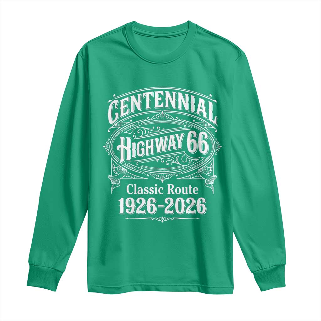 America Highway 66 Centennial 1926-2026 Classic Route Long Sleeve Shirt Vintage The Mother Road Victorian Filigree Graphic