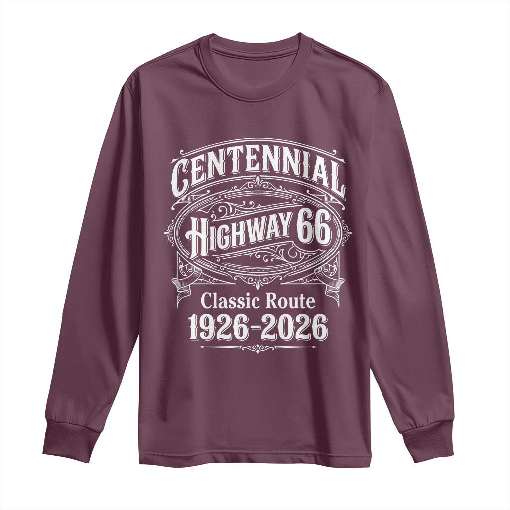 America Highway 66 Centennial 1926-2026 Classic Route Long Sleeve Shirt Vintage The Mother Road Victorian Filigree Graphic