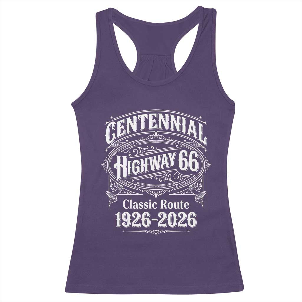 America Highway 66 Centennial 1926-2026 Classic Route Racerback Tank Top Vintage The Mother Road Victorian Filigree Graphic
