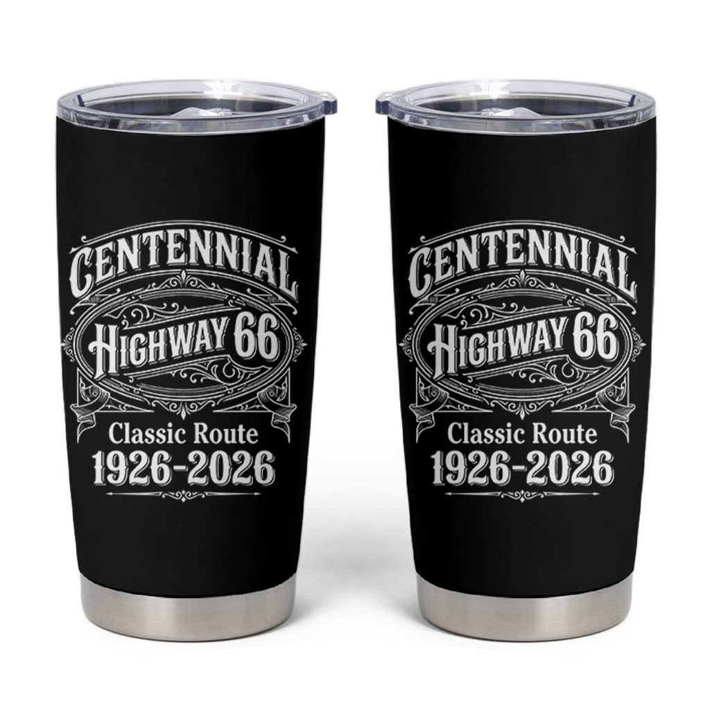 America Highway 66 Centennial 1926-2026 Classic Route Tumbler Cup Vintage The Mother Road Victorian Filigree Graphic