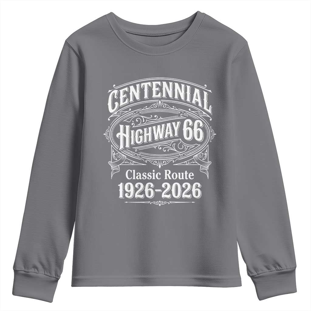 America Highway 66 Centennial 1926-2026 Classic Route Youth Sweatshirt Vintage The Mother Road Victorian Filigree Graphic