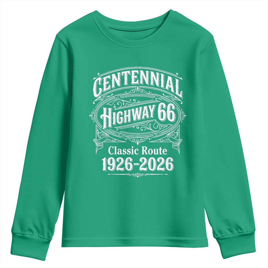 America Highway 66 Centennial 1926-2026 Classic Route Youth Sweatshirt Vintage The Mother Road Victorian Filigree Graphic