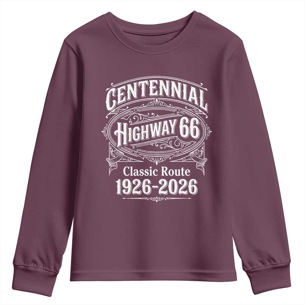 America Highway 66 Centennial 1926-2026 Classic Route Youth Sweatshirt Vintage The Mother Road Victorian Filigree Graphic