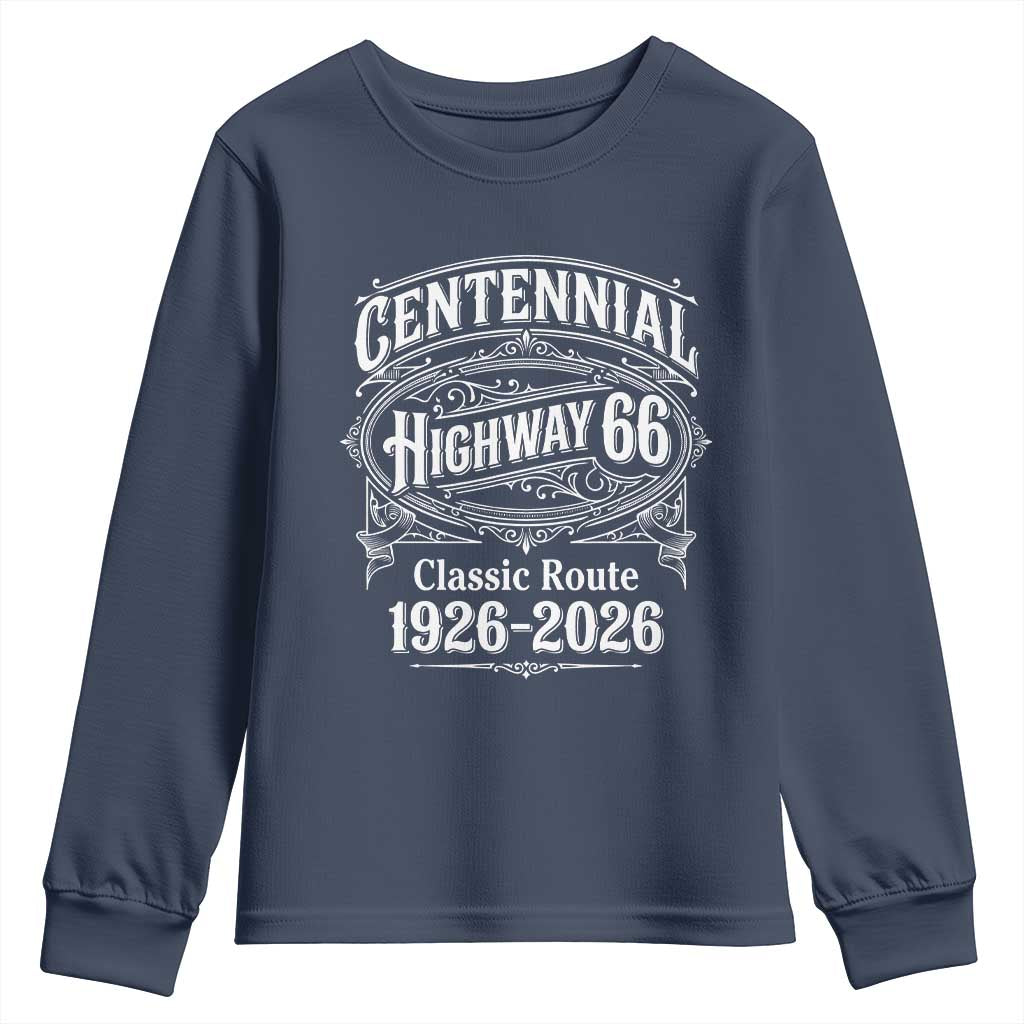 America Highway 66 Centennial 1926-2026 Classic Route Youth Sweatshirt Vintage The Mother Road Victorian Filigree Graphic