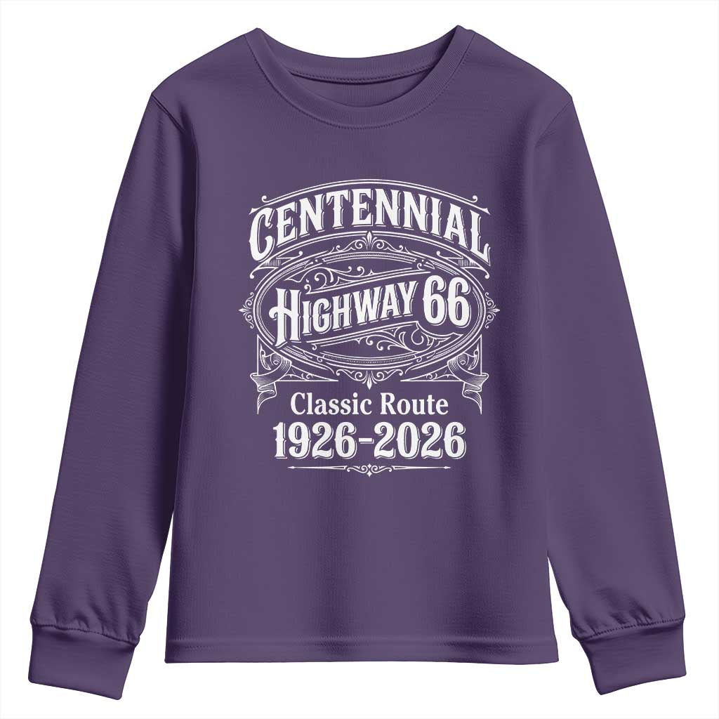 America Highway 66 Centennial 1926-2026 Classic Route Youth Sweatshirt Vintage The Mother Road Victorian Filigree Graphic