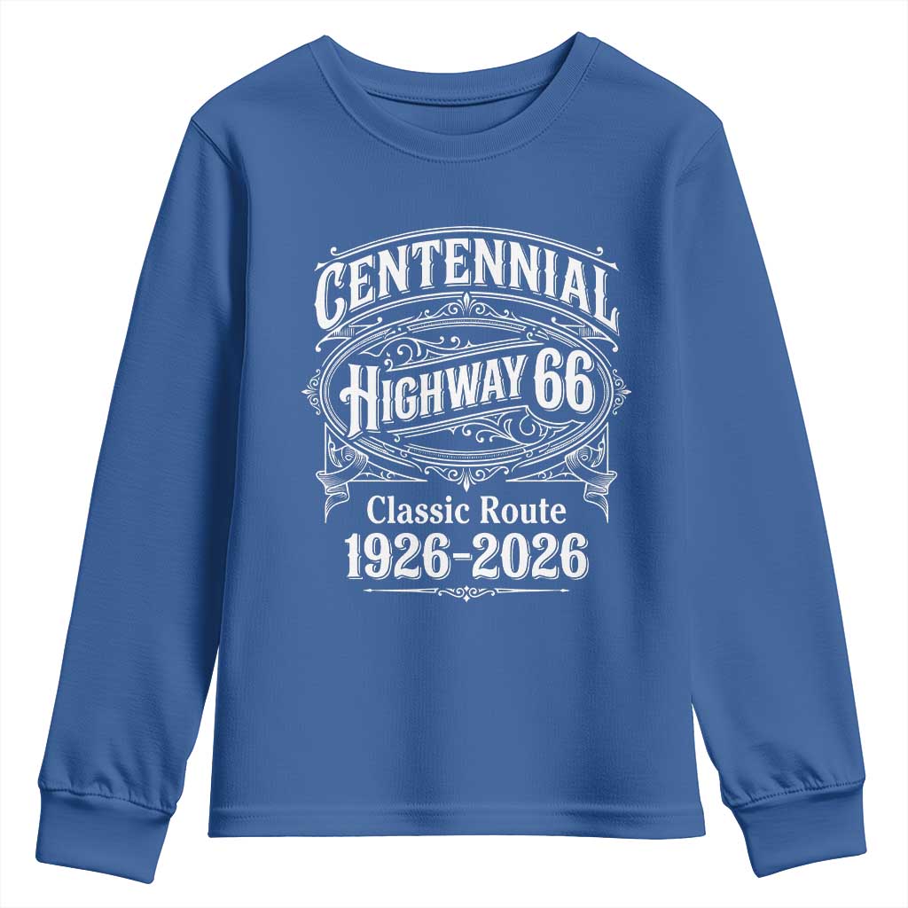 America Highway 66 Centennial 1926-2026 Classic Route Youth Sweatshirt Vintage The Mother Road Victorian Filigree Graphic