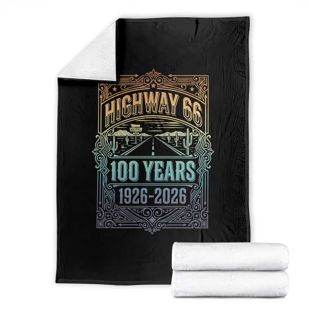 America Highway 66 100 Years Centennial 1926-2026 Throw Blanket Retro Desert Horizon The Mother Road Colorful Graphic