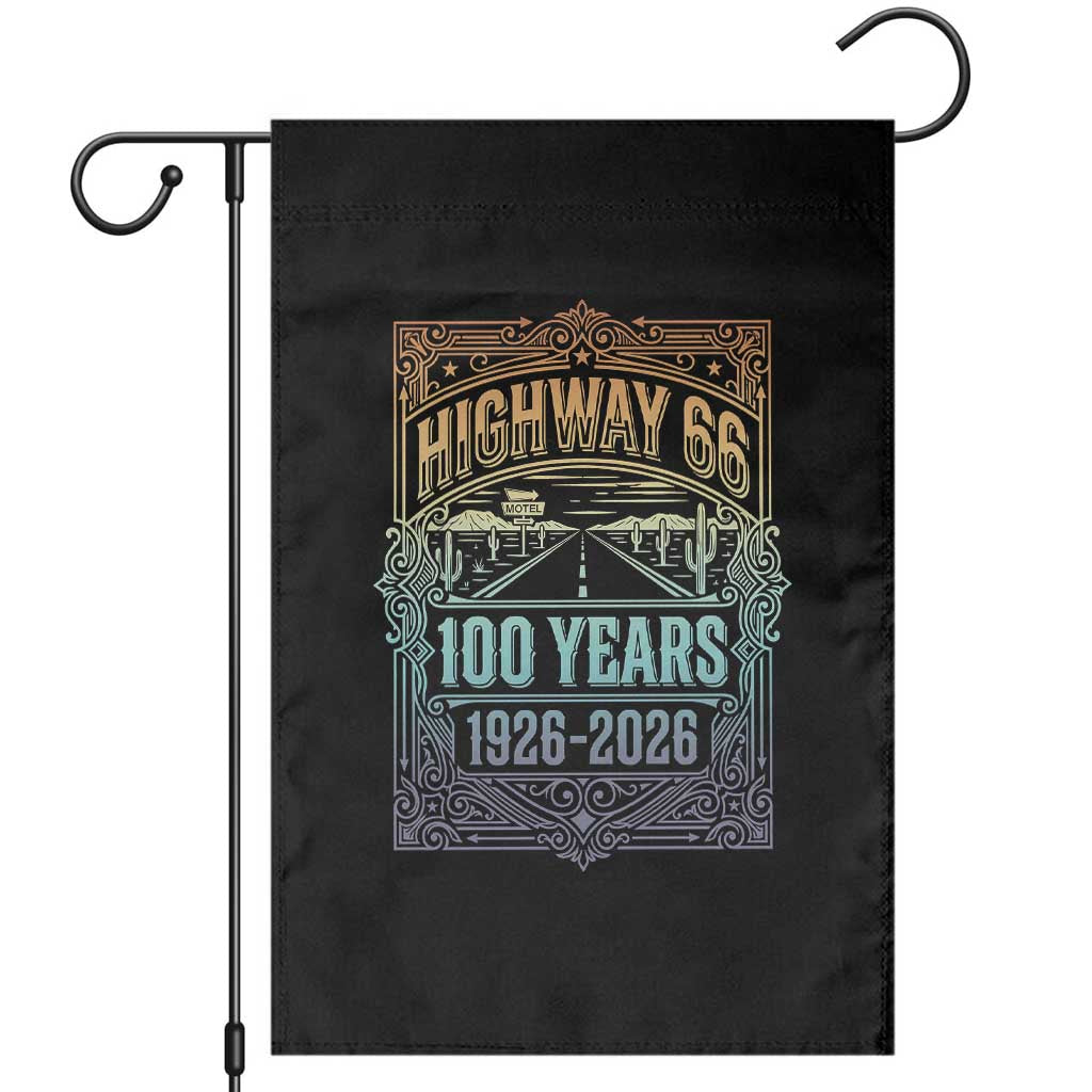 America Highway 66 100 Years Centennial 1926-2026 Garden Flag Retro Desert Horizon The Mother Road Colorful Graphic