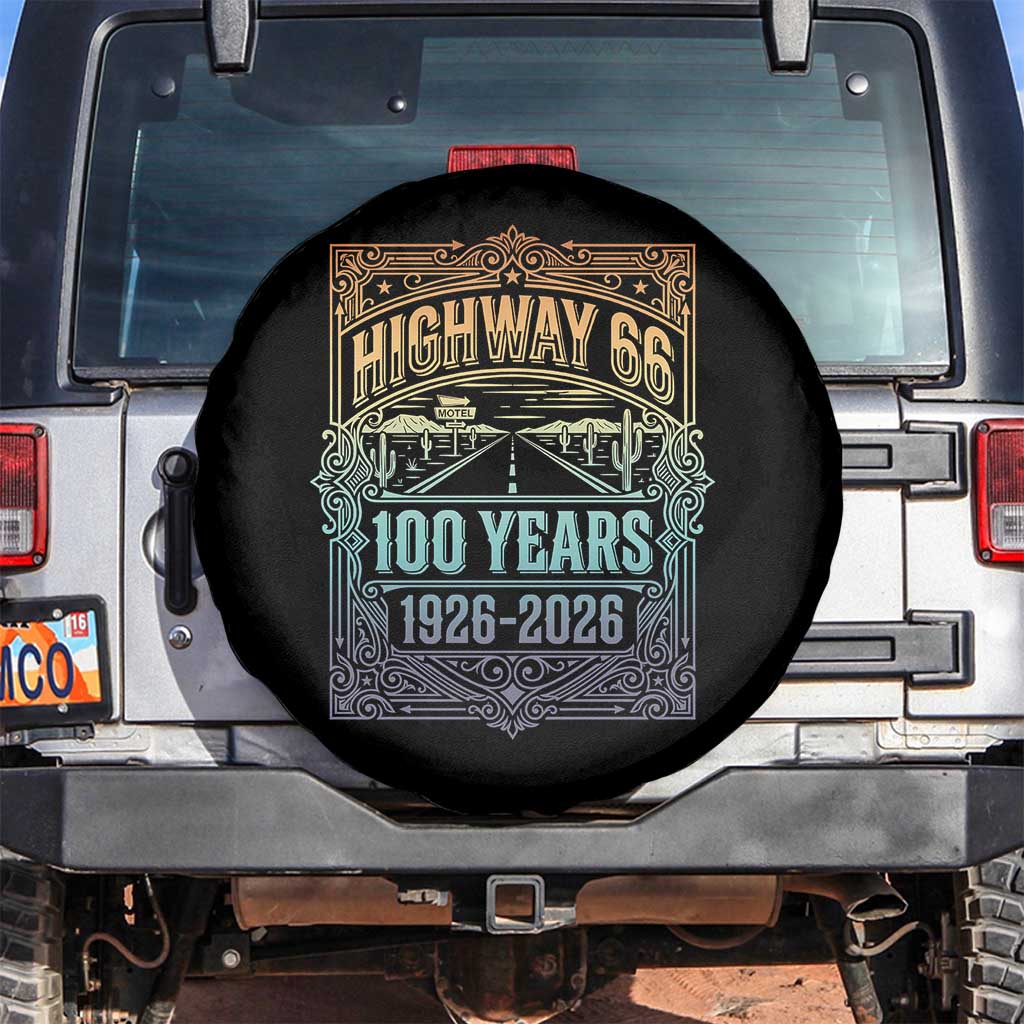 America Highway 66 100 Years Centennial 1926-2026 Spare Tire Cover Retro Desert Horizon The Mother Road Colorful Graphic