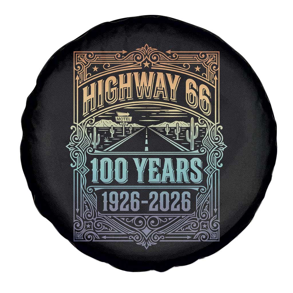 America Highway 66 100 Years Centennial 1926-2026 Spare Tire Cover Retro Desert Horizon The Mother Road Colorful Graphic