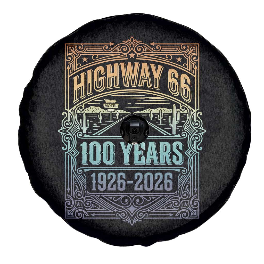 America Highway 66 100 Years Centennial 1926-2026 Spare Tire Cover Retro Desert Horizon The Mother Road Colorful Graphic