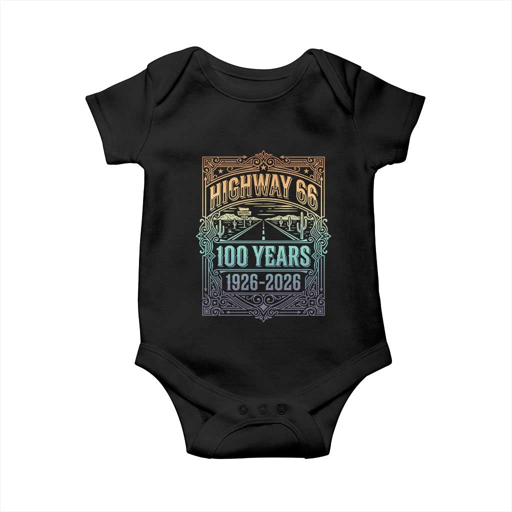 America Highway 66 100 Years Centennial 1926-2026 Baby Onesie Retro Desert Horizon The Mother Road Colorful Graphic
