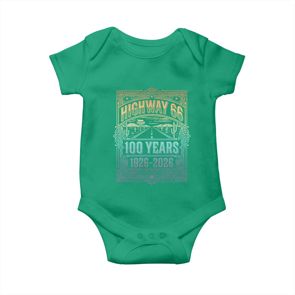America Highway 66 100 Years Centennial 1926-2026 Baby Onesie Retro Desert Horizon The Mother Road Colorful Graphic