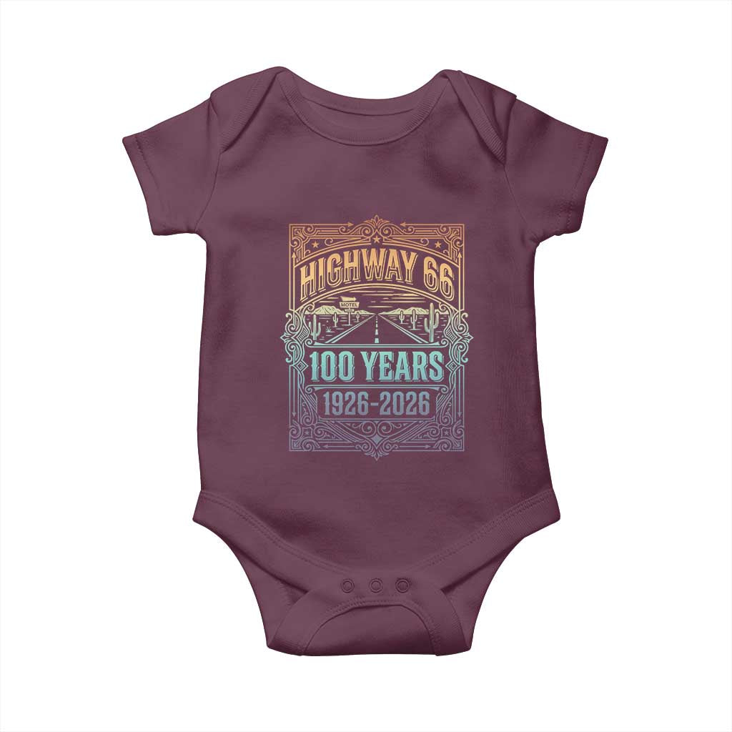 America Highway 66 100 Years Centennial 1926-2026 Baby Onesie Retro Desert Horizon The Mother Road Colorful Graphic