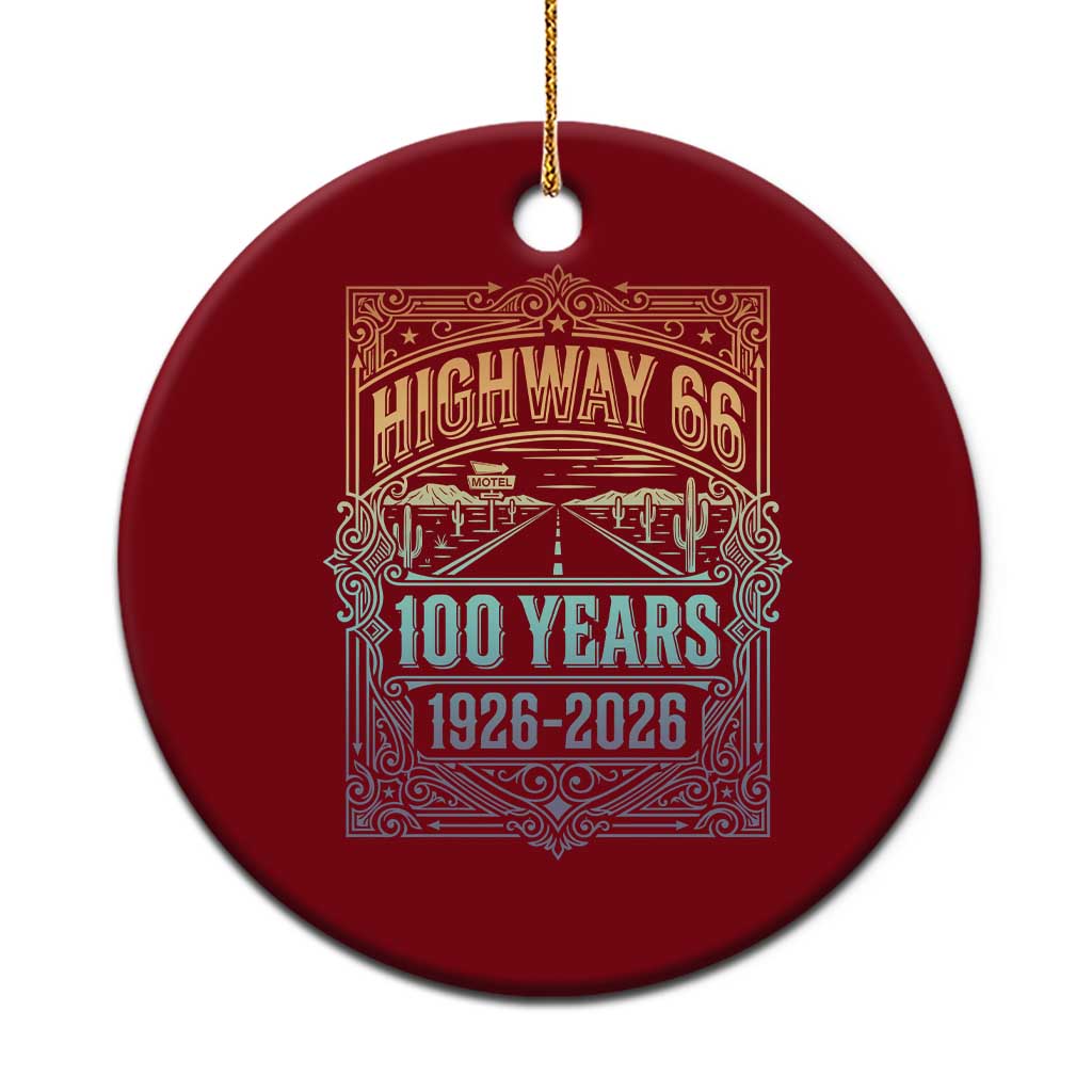 America Highway 66 100 Years Centennial 1926-2026 Ceramic Ornament Retro Desert Horizon The Mother Road Colorful Graphic