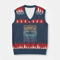 America Highway 66 100 Years Centennial 1926-2026 V-Neck Knit Sweater Vest Retro Desert Horizon The Mother Road Colorful Graphic