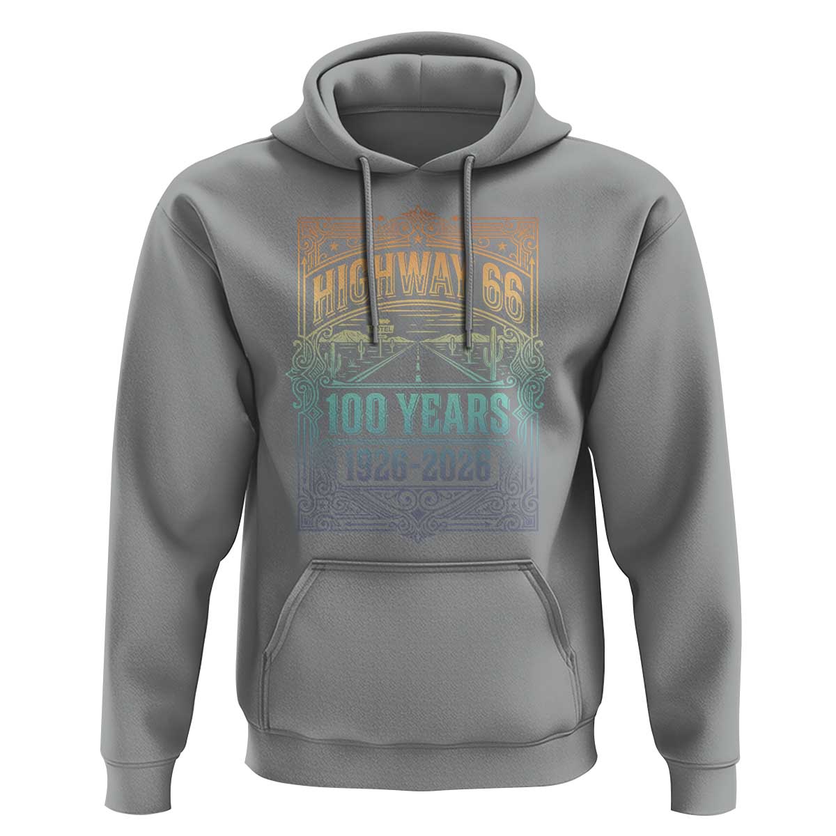 America Highway 66 100 Years Centennial 1926-2026 Hoodie Retro Desert Horizon The Mother Road Colorful Graphic