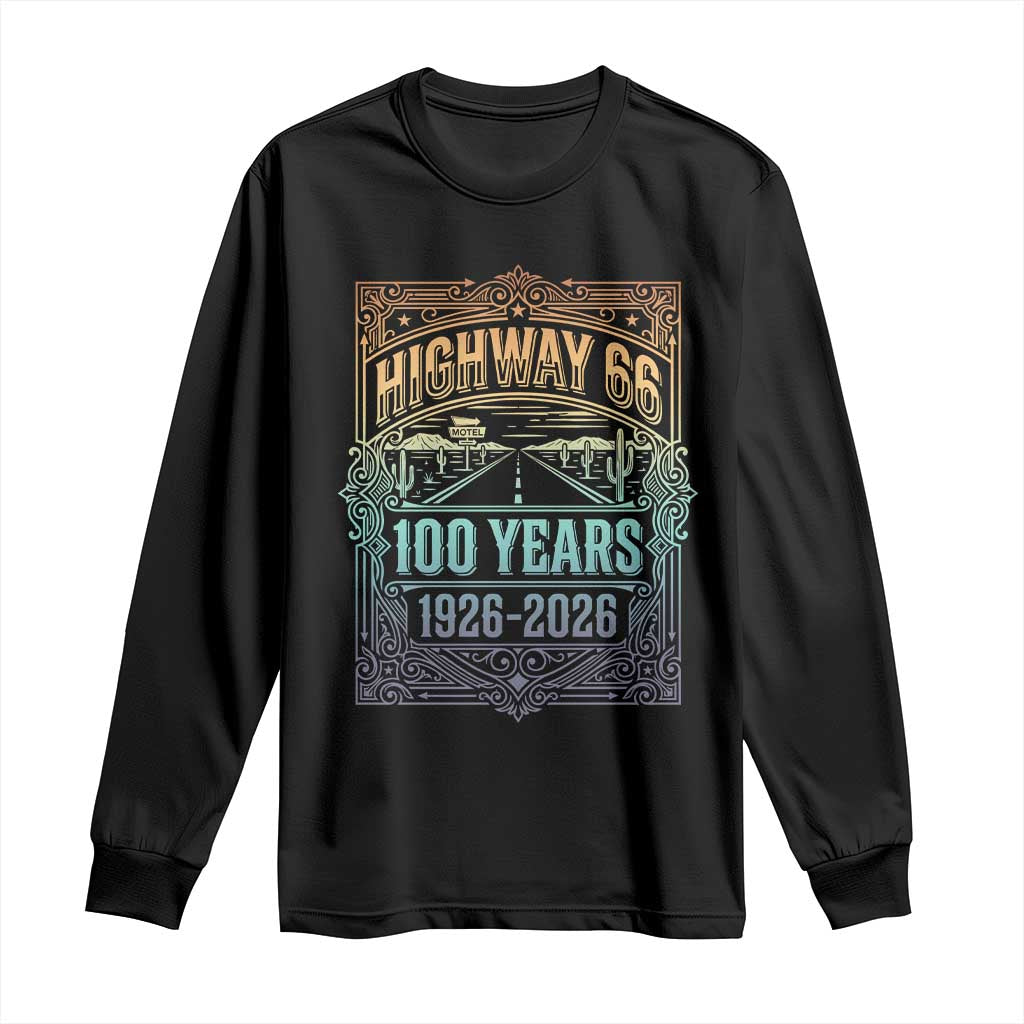 America Highway 66 100 Years Centennial 1926-2026 Long Sleeve Shirt Retro Desert Horizon The Mother Road Colorful Graphic