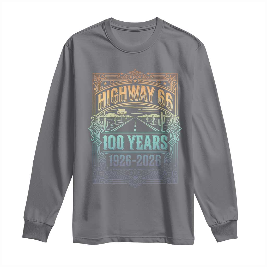 America Highway 66 100 Years Centennial 1926-2026 Long Sleeve Shirt Retro Desert Horizon The Mother Road Colorful Graphic