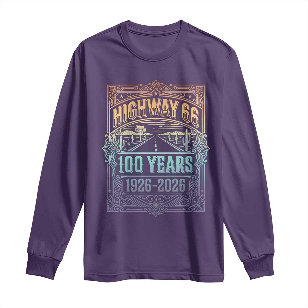 America Highway 66 100 Years Centennial 1926-2026 Long Sleeve Shirt Retro Desert Horizon The Mother Road Colorful Graphic